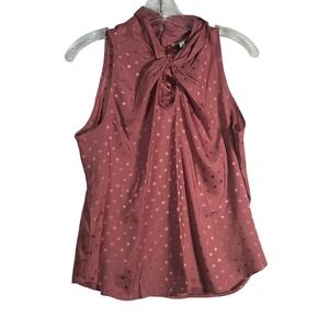 STATUS BY CHENAULT Rose Polka Dot Mock Neck Twisted Front‎ Sleeveless Top Small